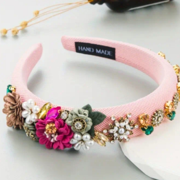 Accessories - New handmade boutique luxury rhinestone floral fancy mid-wide flexible headband
